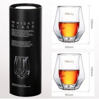 Стаканы для виски с двойными стенками геометрические 200 мл с надписью — 2 шт в тубусе