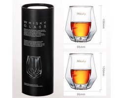 Склянки для віскі з подвійними стінками геометричні 200 мл з написом — 2 шт в тубусі