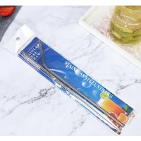 Трубочки з 304 сталі, сріблясті 6×265 мм — набір 3-в-1 (пряма, зігнута, щітка)