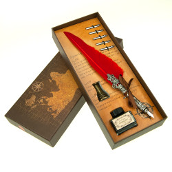 Вінтажний подарунковий набір для каліграфії Ручка ажурна перова (червоний)