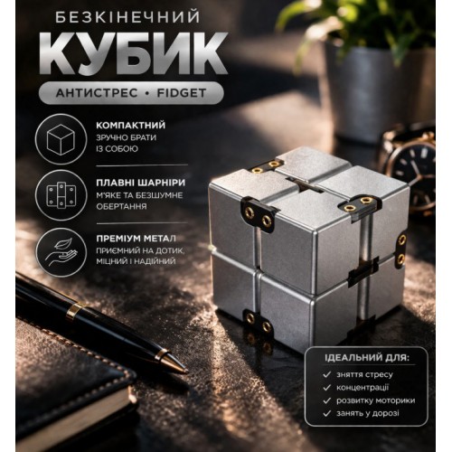 Инфинити куб антистресс металлический серебристый с заклёпками, 80×40×20 мм