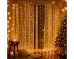 Гирлянда-штора 3×3 м, 300 LED, тёплый белый (без крючков)