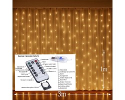 Гирлянда-штора 3×1 м, 100 LED, тёплый белый (с крючками)