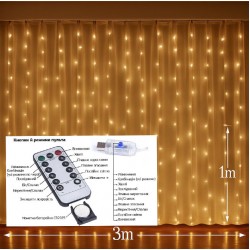 Гірлянда-штора 3×1 м, 100 LED, теплий білий (з гачками) Гірлянда-штора 3×1 м, 100 LED, теплий білий (з гачками)