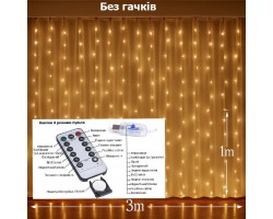 Гирлянда-штора 3×1 м, 100 LED, тёплый белый (без крючков)