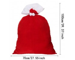 Великий новорічний мішок для подарунків «Санта» червоний велюровий, 100×70 см, на зав'язках