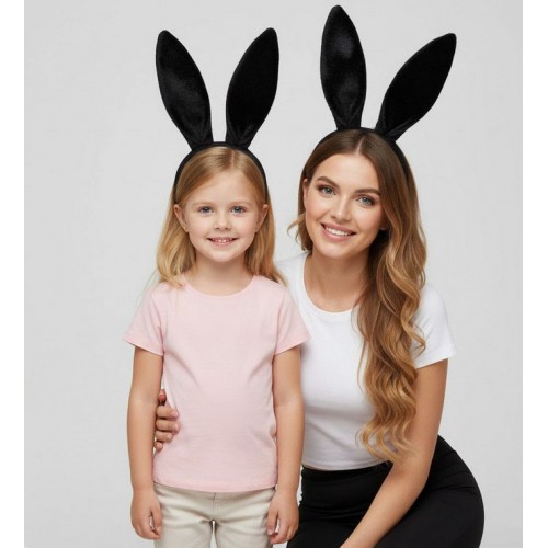 Чёрный обруч с большими заячьими ушами из ткани, карнавальный аксессуар