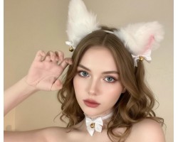 Чокер «Біла киця»: стрічка з рюшами, бантик і дзвіночок, регульована застібка