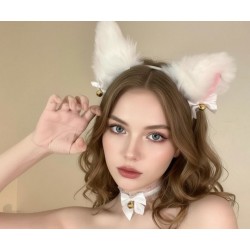 Чокер «Белая кошечка»: лента с рюшами, бантик и колокольчик, регулируемая застёжка