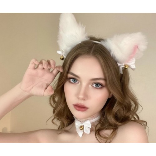 Чокер «Белая кошечка»: лента с рюшами, бантик и колокольчик, регулируемая застёжка