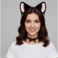 Чокер «Чёрная кошечка»: лента с рюшами, бантик и колокольчик, 31×31 см