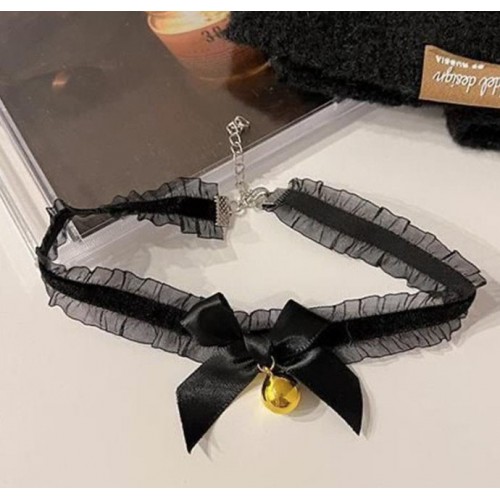 Чокер «Чёрная кошечка»: лента с рюшами, бантик и колокольчик, 31×31 см