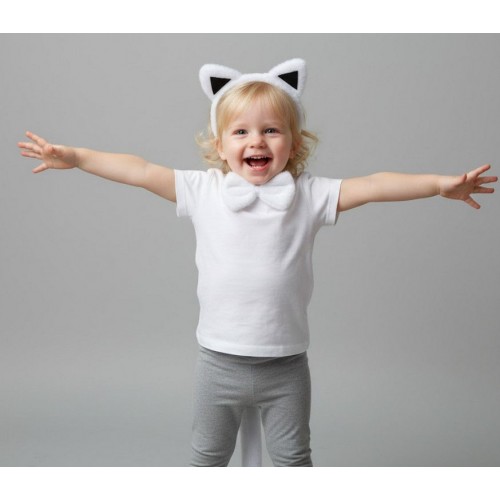 Дитячий карнавальний набір «Білий кіт»: обруч з вушками, бантик і хвіст, 3 предмети