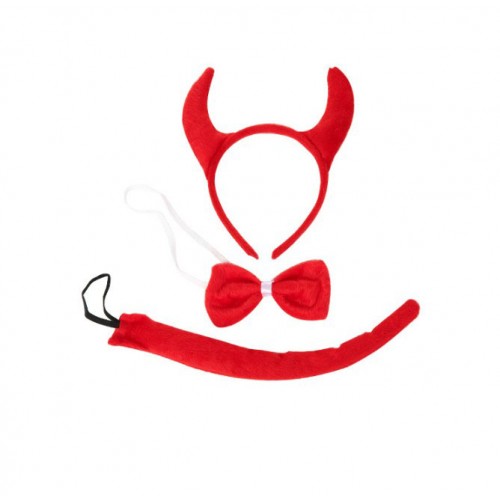 Детский карнавальный набор «Чертёнок»: обруч с рожками, бантик и хвост, красный, 3 предмета