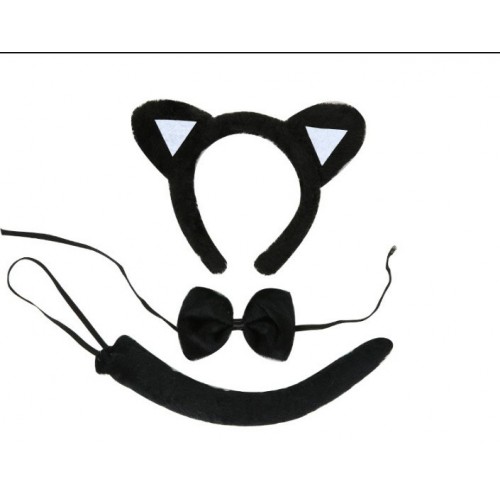 Дитячий карнавальний набір «Чорний кіт»: обруч з вушками, бантик і хвіст, 3 предмети