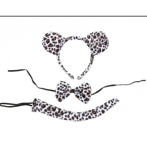 Детский карнавальный набор «Леопард»: обруч с ушками, бантик и хвост, леопардовый принт