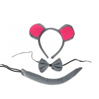 Дитячий карнавальний набір «Сірий мишеня»: обруч з вушками, бантик і хвіст, 3 предмети
