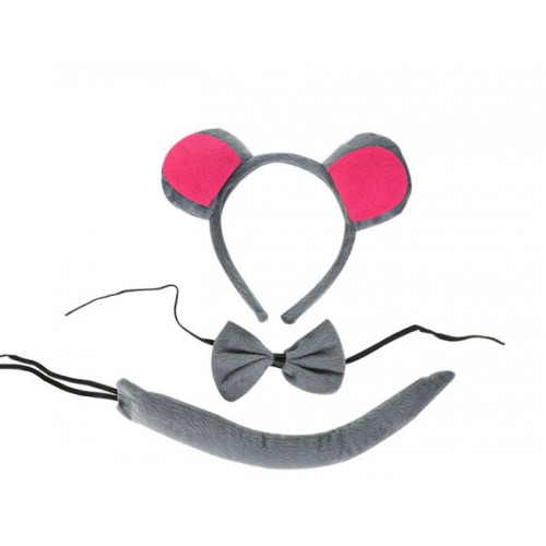 Дитячий карнавальний набір «Сірий мишеня»: обруч з вушками, бантик і хвіст, 3 предмети