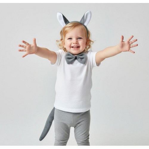 Дитячий карнавальний набір «Сірий вовк»: обруч з вушками, бантик і хвіст, 3 предмети