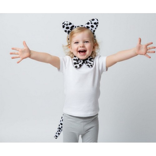 Дитячий карнавальний набір «Собачка»: обруч з вушками, бантик і хвіст, чорно-білий, 3 предмети