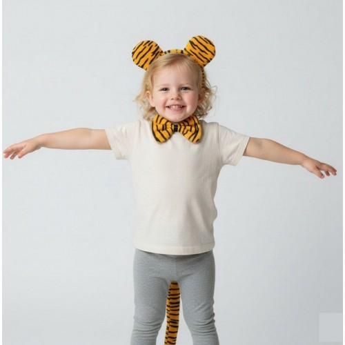 Дитячий карнавальний набір «Тигр»: обруч з вушками, бантик і хвіст, 3 предмети