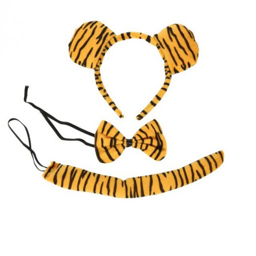 Дитячий карнавальний набір «Тигр»: обруч з вушками, бантик і хвіст, 3 предмети