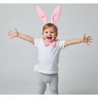 Дитячий карнавальний набір «Зайчик» біло-рожевий: обруч з вушками, бантик і хвостик, 3 предмети