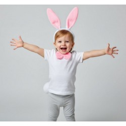 Детский карнавальный набор «Зайчик» бело-розовый: обруч с ушками, бантик и хвостик, 3 предмета