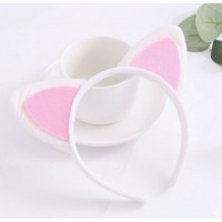 Детский обруч «Кошачьи ушки»: мягкий бело-розовый аксессуар для праздников и выступлений