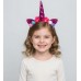 Дитячий обруч на голову «Єдиноріг» малиновий з блискучим рогом і квітковим декором