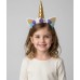 Дитячий обруч на голову «Єдиноріг» із золотистим рогом і квітковим декором, світлий