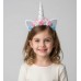 Дитячий обруч на голову «Єдиноріг» сріблястий з рогом і квітковим декором
