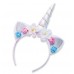Дитячий обруч на голову «Єдиноріг» сріблястий з рогом і квітковим декором
