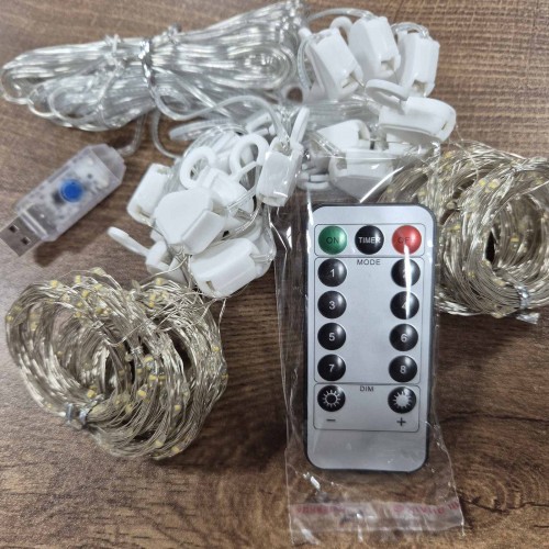 Гірлянда-штора LED 6×3 м, 600 ламп, тепле світло, USB 5V, з гачками та пультом Гірлянда-штора LED 6×3 м, 600 ламп, тепле світло, USB 5V, з гачками та пультом