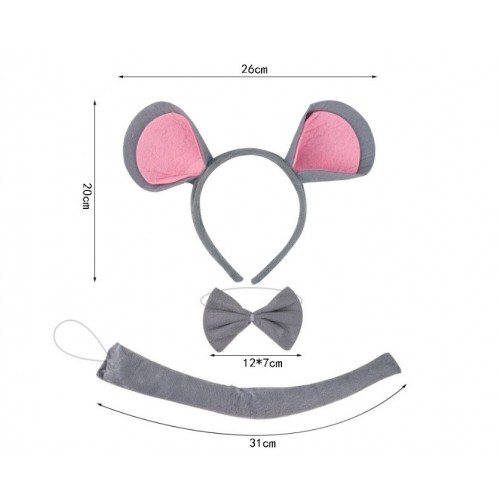 Карнавальный набор «Мышка» серый: обруч с ушками, бантик и хвост, 3 предмета