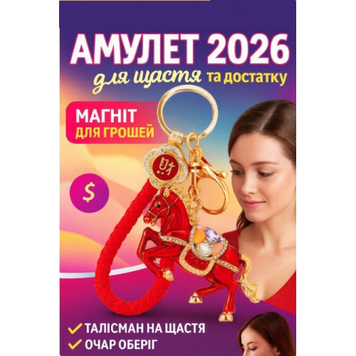 Брелок Кінь на удачу подарунок на Рік Коня червоний зі стразами 12 см карабін+кільце