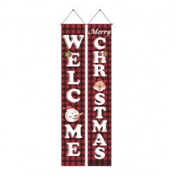 Новогодние дверные баннеры «Welcome Christmas» в красную клетку, набор 2 шт., 30×180 см