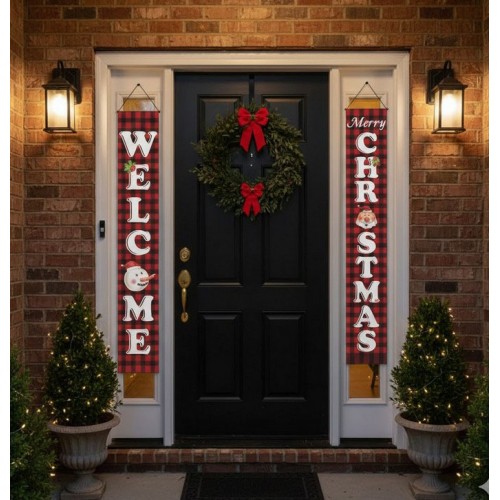 Новорічні дверні банери «Welcome Christmas» у червону клітинку, набір 2 шт., 30×180 см Новорічні дверні банери «Welcome Christmas» у червону клітинку, набір 2 шт., 30×180 см