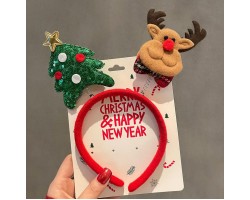 Новорічний обруч «Ялинка з паєтками і олень» червоний, святковий аксесуар для волосся