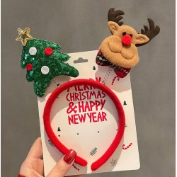 Новогодний ободок «Ёлка с пайетками и олень» красный, праздничный аксессуар для волос