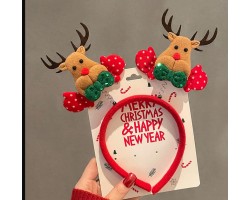 Новорічний обруч «Олені з бантиками» червоний, різдвяний аксесуар на голову