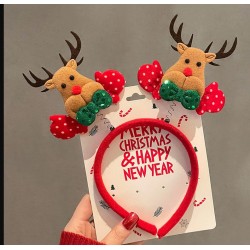 Новогодний ободок «Олени с бантиками» красный, рождественский аксессуар на голову