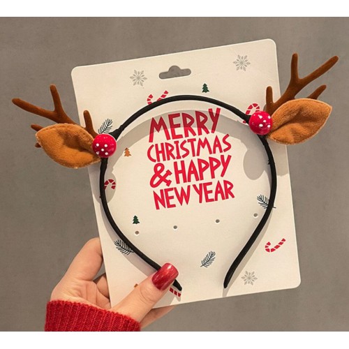 Новогодний обруч с оленьими рожками и ушками, коричневый