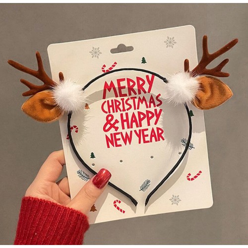 Обруч для Нового года с оленьими ушками и рожками, коричневый