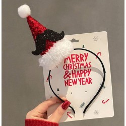 Новогодний обруч с оленьими рожками, снежинками и колокольчиками, красный