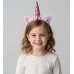 Обруч на голову «Єдиноріг» рожевий з вушками та рогом, дитячий, декор квіти та трояндочки