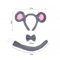 Плюшевий карнавальний набір «Мишка» сірий: обруч з вушками, бантик і хвіст, 3 предмети