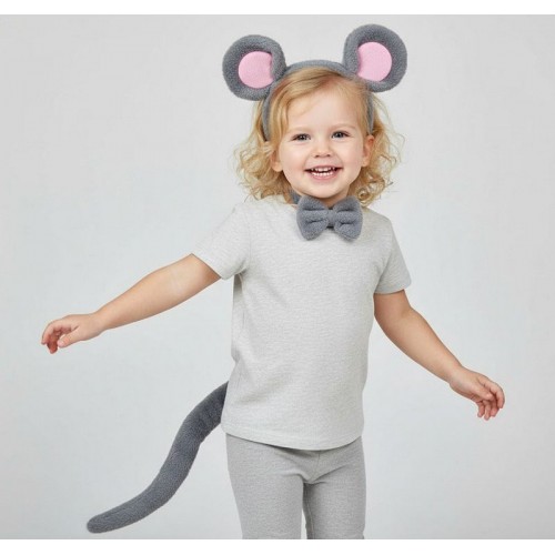 Плюшевий карнавальний набір «Мишка» сірий: обруч з вушками, бантик і хвіст, 3 предмети