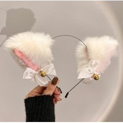 Плюшевий обруч «Білі котячі вушка»: пухнасті вушка з бантиками та дзвіночками