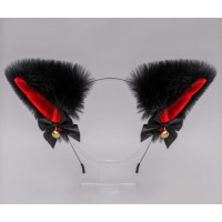 Плюшевий обруч «Чорні котячі вушка з червоною вставкою»: бантики та дзвіночки, 25×8×11 см Плюшевий обруч «Чорні котячі вушка з червоною вставкою»: бантики та дзвіночки, 25×8×11 см